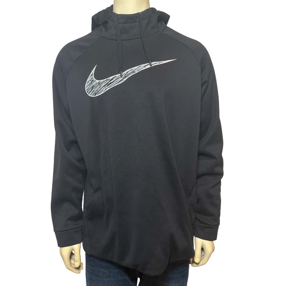 Nike Dri-FIT Mens Training Hoodie Black White‎ Swoosh 931994-010 XL